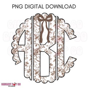 Beige Toile Scalloped Monogram Letters: Doodle Alphabet PNG (Digital Download)