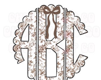 Beige Toile Scalloped Monogram Letters: Doodle Alphabet PNG (Digital Download)