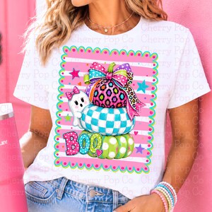Halloween Boo Ghost Pumpkin PNG Preppy Fall Shirt Design Digital Download image 2