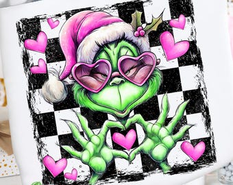 Vintage Grinch Love PNG, Retro Christmas Design Digital Download