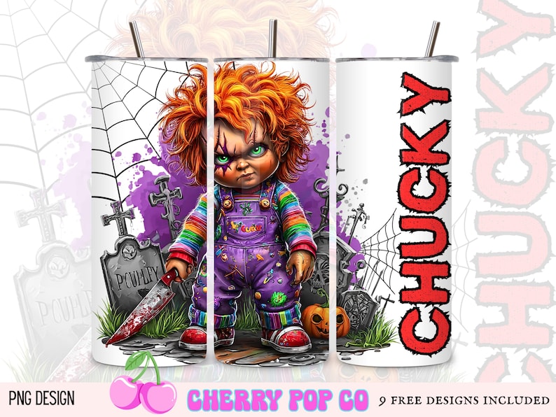 Halloween Horror Character Tumbler Wrap, 20oz Chucky Sublimation Tumbler PNG image 1