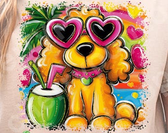 Golden Doodle PNG, Tropical Dog Digital Download, Summer Beach Dog Sublimation