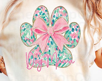 Pata de mamá perruna preppy PNG con lazo rosa, mamá mascota coqueta, descarga digital