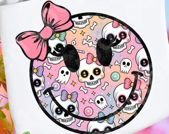 Halloween Skull Smiley Face PNG, Shirt Design (Digital Download)
