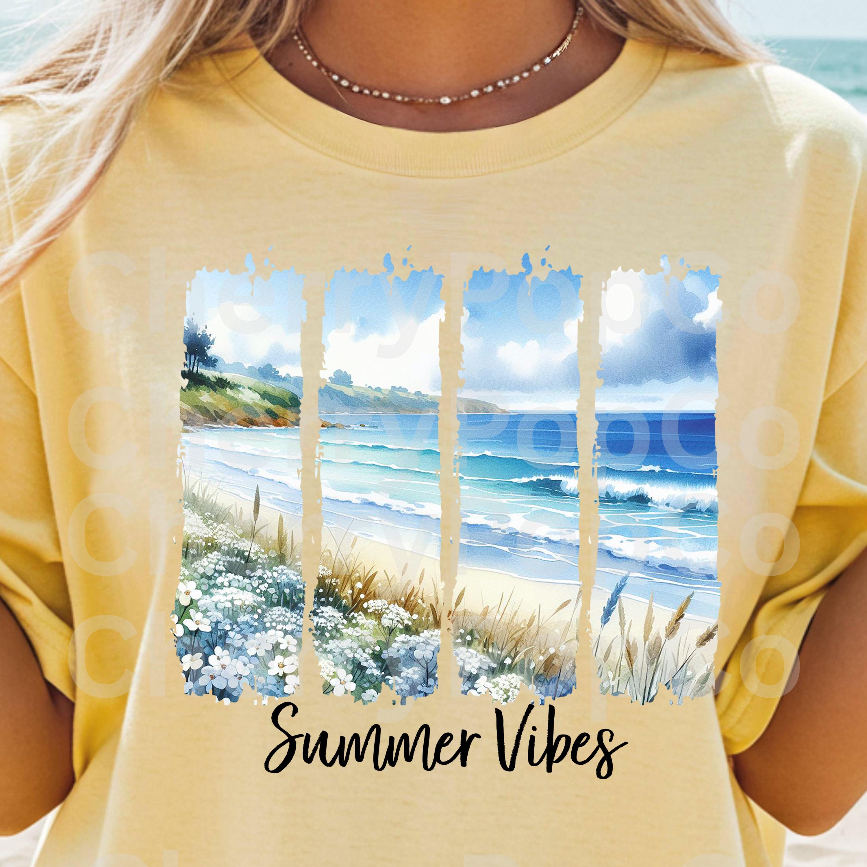 Summer Vibes PNG Beach Scene Coastal Ocean Waves Sublimation Design ...