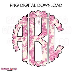 Pink Toile Monogram Letters: Scalloped Doodle Alphabet (PNG Digital Download