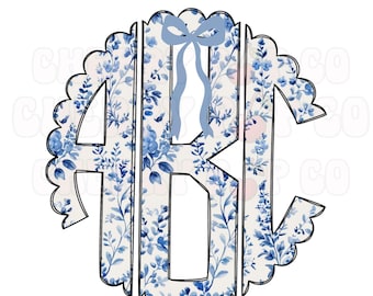 Blue Toile Monogram Letters: Scalloped Alphabet PNG (Digital Download)