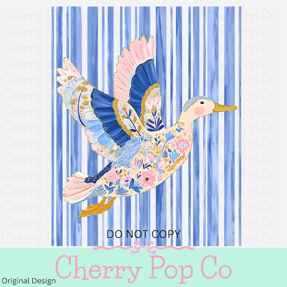 Stripe Mallard Duck PNG Preppy Coastal Bird Sublimation Summer Digital Download