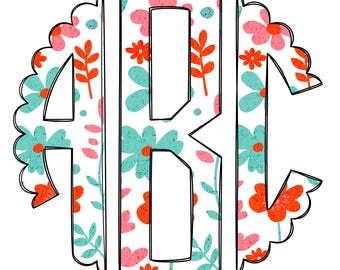 Floral Monogram Letter Set: Abstract Scalloped Alpha Doodle (PNG Digital Download)