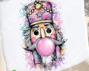 Cascanueces navideño en tonos pastel PNG, diseño de camiseta navideña con chicle para descarga digital