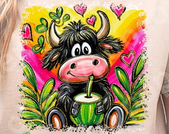 Highland Cow PNG, Preppy Cow Digital Download, Summer Sublimation