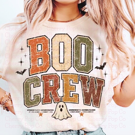 Boo Crew PNG, Vintage Halloween Shirt Design, Retro Ghost Sublimation, Spooky Season Graphic