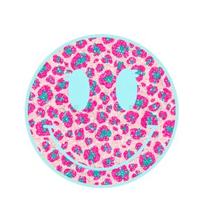 Pink Leopard Smiley Face PNG: Distressed Cheetah T-Shirt Sublimation (Digital Download