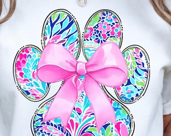 Lazo con estampado de huellas de patas estilo Paisley Preppy PNG, descarga digital para amantes de los perros Coquette
