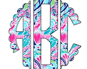 Preppy Floral Scallop Monogram Letters PNG, Alphabet Set Digital Download