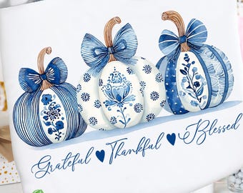 Grateful, Thankful, Blessed Png, Coquette Fall Pumpkins