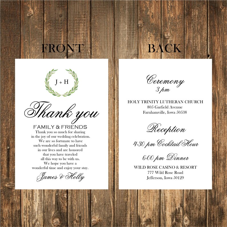 Wedding Thank You Note Ceremony Timeline Etsy