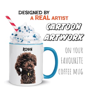 Taza personalizada con dibujos animados de mascotas, retrato personalizado de perro y gato, ilustración colorida de mascotas, regalo único para amantes de las mascotas