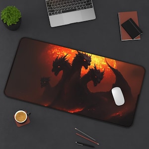 Fantasy Multi-Headed Dragon Desk Mat | Gaming Mouse Pad, Office Decor, Home Workspace, Unique Gift