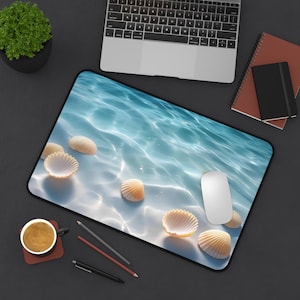 Sunlit Seawater & Seashells Mouse Pad , Coastal Decor, Nautical Office Accessory, Beach Theme Mouse Pad, Relaxing Workspace