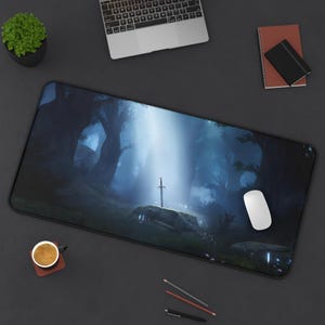 Sword in Forest Mouse Pad - Gaming, Office Decor, Personalized Gift, Nature Lover&#39;s Accessory, Unique Home Office Idea