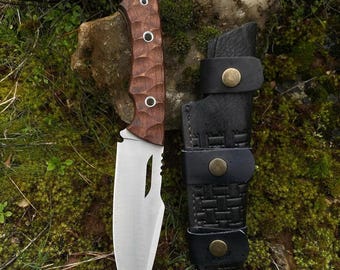 Handgefertigtes Jagdmesser - Edelstahlklinge, Outdoor Survival Tool, Bushcraft Jagdmesser mit Scheide