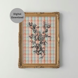 Vintage Botanical Wall Art | Floral Line Art Printable | Textured Wall Print | Grandmillennial Pastel Wall Art | Cottagecore Wall Decor