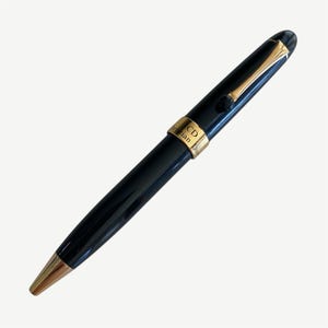 Vintage Christian Dior Ballpoint Pen – Black & Gold – 13.5cm – Blue Ink – Gift-Ready with Harrods Velvet Case
