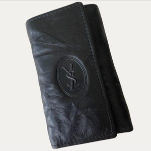 Portachiavi vintage Yves Saint Laurent - Pelle nera, Logo, Regalo per lui/lei, Accessori di lusso