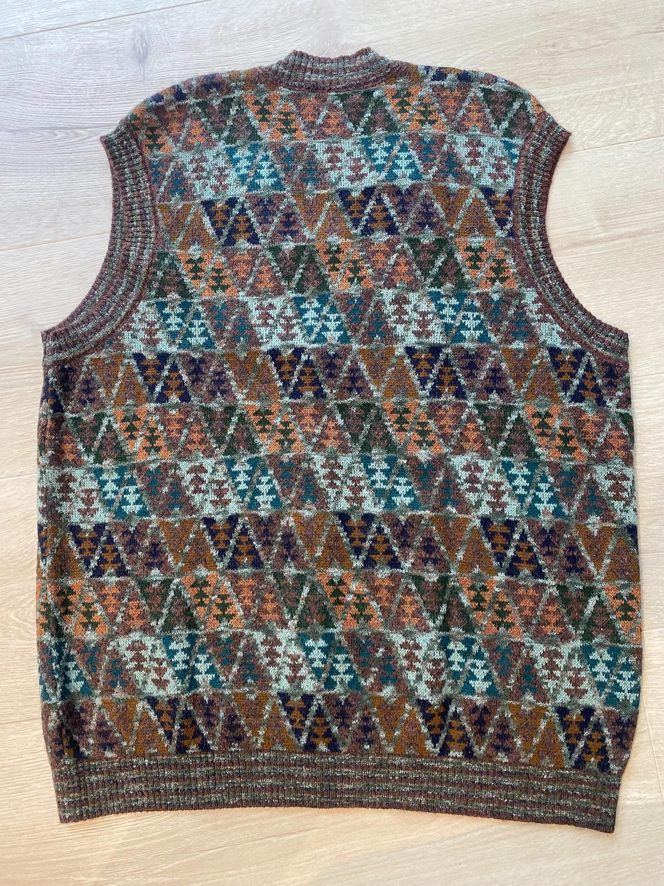 Vintage Missoni Vest Men XXL – 1990s Merino Wool Knit – Italian