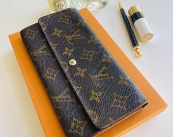 Louis Vuitton Wallet "Emelie" Vintage — Logo Monogram Canvas Leather Brown — Designer Purse