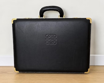 Vintage Loewe Aktentasche 1980er Jahre - schwarzer Leder Aktenkoffer mit Schlüsseln - luxuriöse Dokumententasche