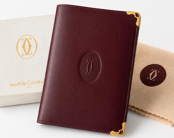 Vintage Must de Cartier Wallet 1980s Burgundy Leather Gold Hardware Full Set