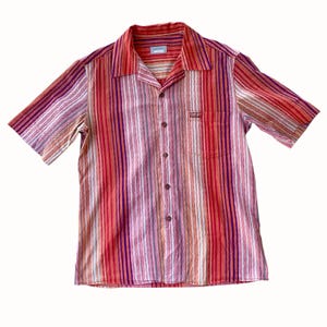 Vintage Missoni Sport Hemd 1980er Jahre Resort-Stil | Rote Streifen | Größe 50 L | Designer Herrenmode