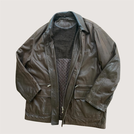 Vintage Yves Saint Laurent Leather Jacket 1980s - Brown YSL Coat
