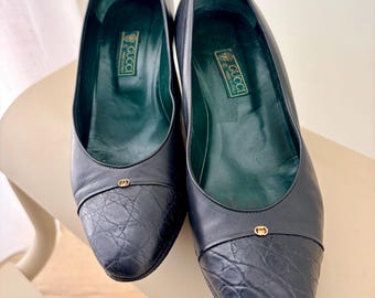 Vintage Gucci Black Leather Pumps 1980s • Size EU 36.5 • Gold Logo • Classic Designer Heels