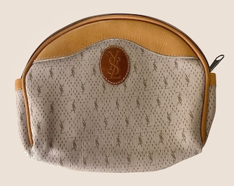 Trousse à cosmétiques vintage YSL Monogram des années 1980 - Pochette en cuir Yves Saint Laurent
