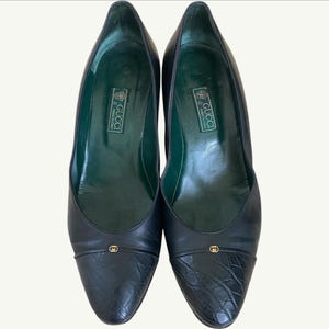 Vintage Authentic GUCCI Pumps - Size 36.5 - Black Leather - Women Shoes - 1980s Fashion