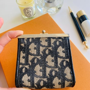 1970s: Christian Dior Oblique Monogram Canvas – Coin Purse/Mini Wallet – Navy Blue & Beige