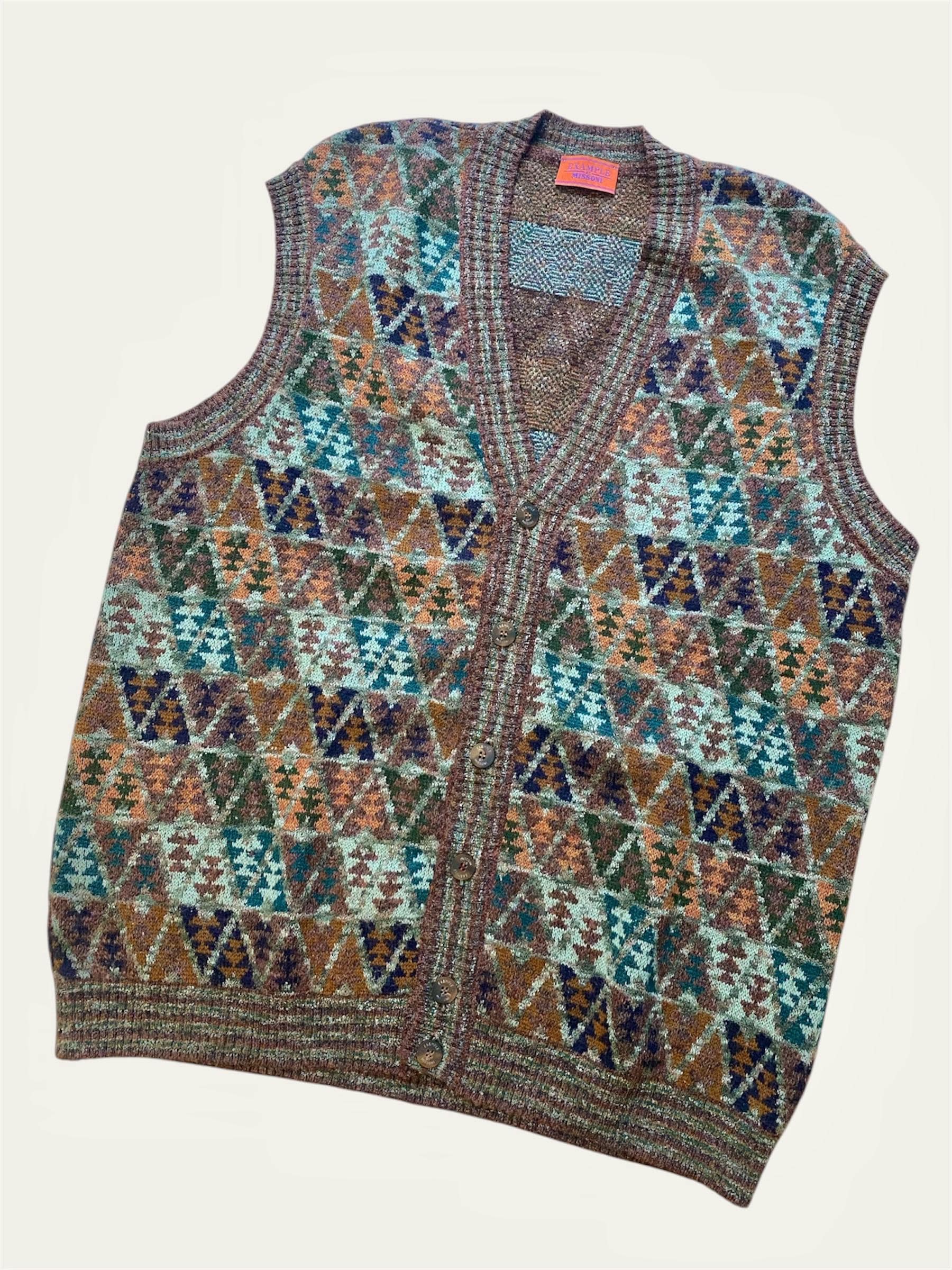 Vintage Missoni Vest Men XXL – 1990s Merino Wool Knit – Italian