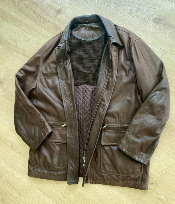 ジャケット・アウター 80s YVES SAINT LAURENT Leather Tailored Vintage Yves Saint Laurent Leather Jacket 1980s - Brown YSL Coat