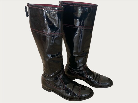 Vintage Yves Saint Laurent Boots — Burgundy Patent Leather — Size 37.5 — Women Designer Shoes