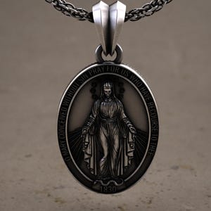 Handmade The Miraculous Medal Necklace, Personalized Silver Our Lady of Graces Pendant, Virgin Mary Pendant, Religious Christian Silver Gift