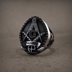 Freemason Ring: 925 Silver Masonic Compass & G Symbol Signet