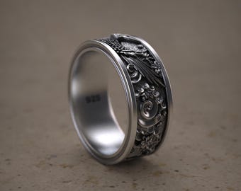 925K Sterling Silver Shadoof Ring, Japanese Sun Band Ring, Traditional Ornamental Ring, Japanese Wedding Band Ring, Japanese Jewelry gift