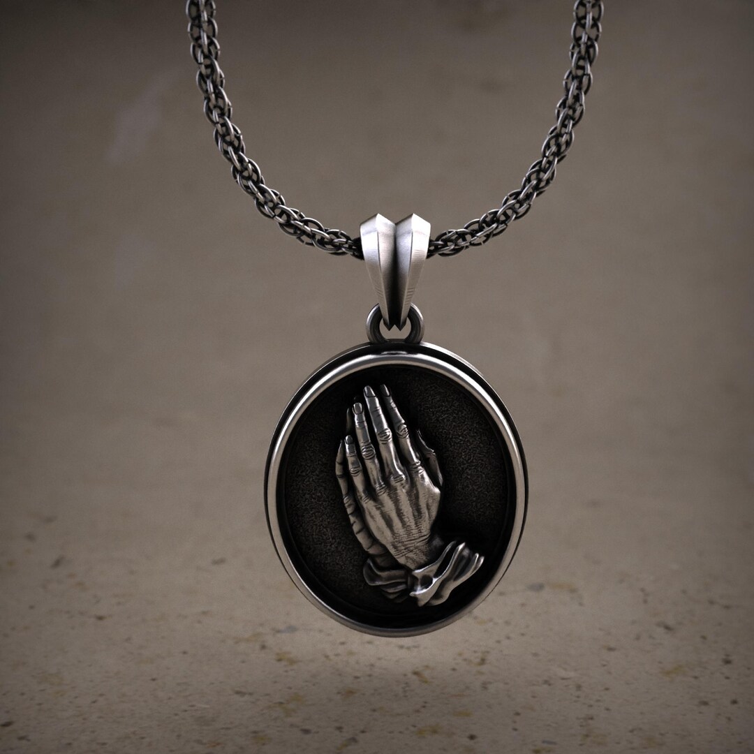 Two-tone Star Pendant Necklace Vintage Star & Praying Hands