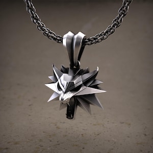 925 Sterling Silver Wolf School Emblem Handcrafted Necklace, Fantasy RPG Pendant, Wolf School Emblem Necklace, Sterling Silver Fan Gift
