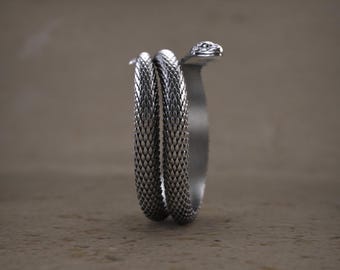 Zilveren slangenring, herenring, spiraalslangring, slangenkop zilveren ring, herensieraden stalen ringen, unisex sieraden cadeau voor hem haar