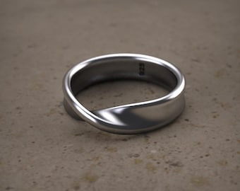 Silber Möbius Ehering, Twist Ring, Herren Damen Einfache passende Band, Paare Plain Jubiläum Band, männlich weiblich Silber Band