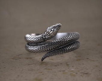 Zilveren SNAKE 925K-ring, sterlingzilveren slangenring, vintage slangenring, spiraalring, slangensieraden, gedraaide slangenring, Ouroboros-ring